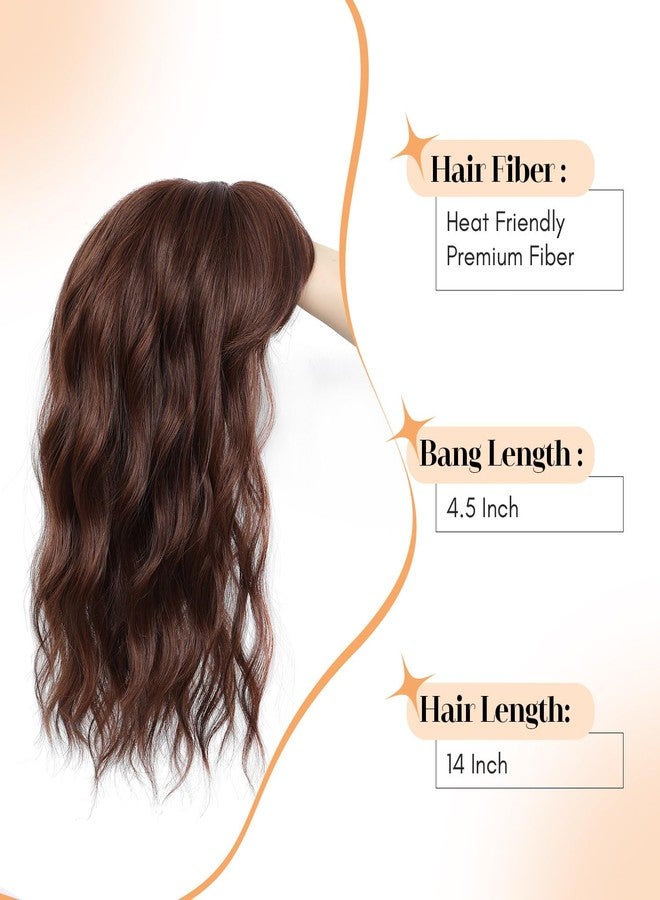 Molefi 14inch Hair Toppers for Women - Large Base with Bangs, Synthetic Curly Hair Topper in Auburn Brown for Thinning Hair - Image 2